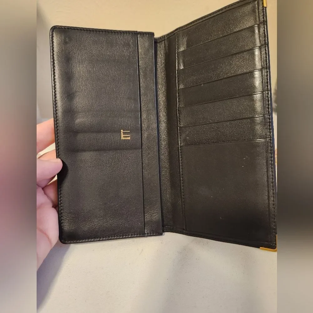 Dunhill Black Leather Long Wallet with Gold Accents